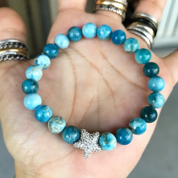 Silverskylight Jewelry - Boho blue hemimorphite gems cz star bracelet
